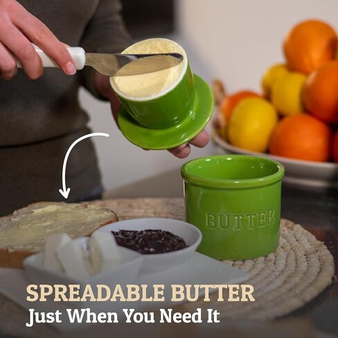 PriorityChef Butter Crock with Lid, On Demand Spreadable Butter, French Butter Keeper to Leave On Counter with Water Line, Ceramic French Butter Dish, Sage in Saudi Arabia