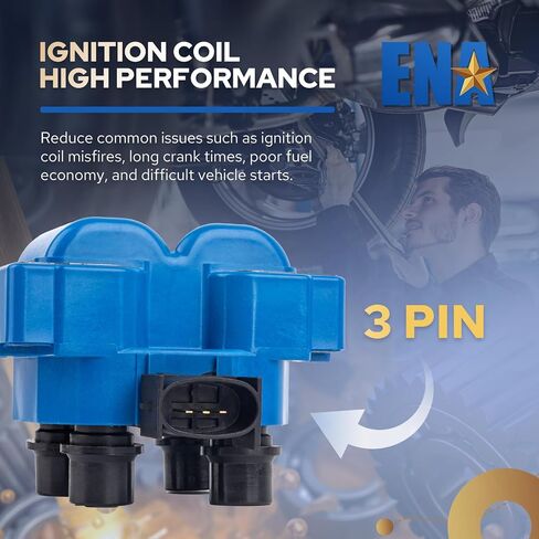 ENA Set of 2 Yellow Ignition Coil Pack Compatible with Ford Lincoln Mazda Mercury F150 F250 E150 Escort Explorer Mustang Ranger Town Car Mark VIII B2300 B2500 626 Tracer Mystique Replacement for FD487 in Saudi Arabia