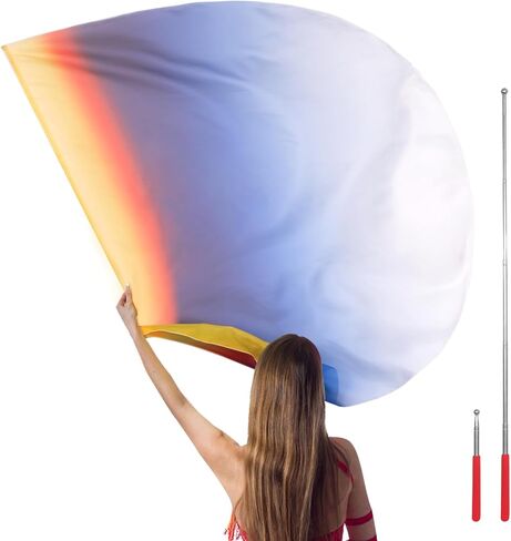 Worship Flags with Scalable Rod, Flag Scarf Poi Ribbon, 59" Semicircle Sheer Silk-like Chiffon Flag for Dance Practice Performance, Praise Dance Flags, Church Flags, Banderas de Danza (B12) in Saudi Arabia