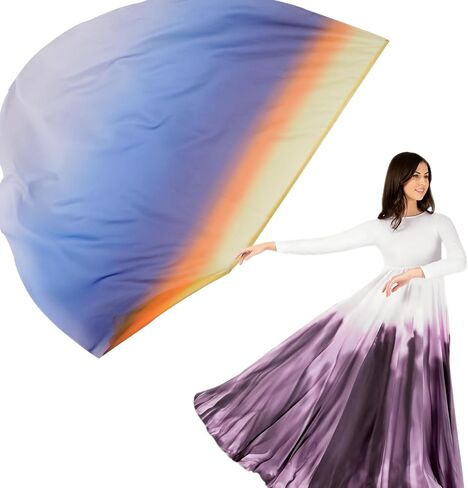 Worship Flags with Scalable Rod, Flag Scarf Poi Ribbon, 59" Semicircle Sheer Silk-like Chiffon Flag for Dance Practice Performance, Praise Dance Flags, Church Flags, Banderas de Danza (B12) in Saudi Arabia