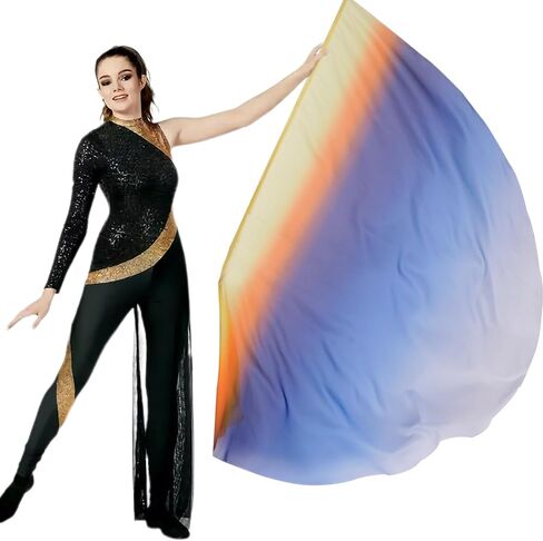 Worship Flags with Scalable Rod, Flag Scarf Poi Ribbon, 59" Semicircle Sheer Silk-like Chiffon Flag for Dance Practice Performance, Praise Dance Flags, Church Flags, Banderas de Danza (B12) in Saudi Arabia