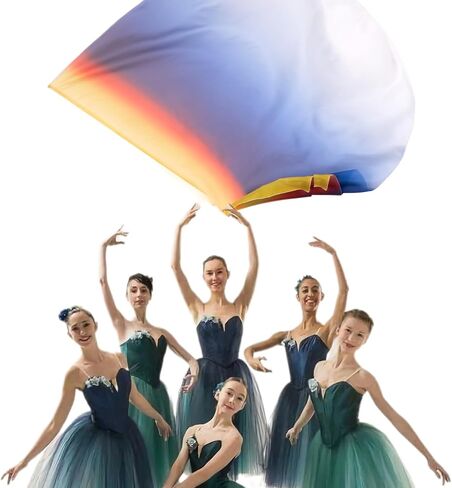 Worship Flags with Scalable Rod, Flag Scarf Poi Ribbon, 59" Semicircle Sheer Silk-like Chiffon Flag for Dance Practice Performance, Praise Dance Flags, Church Flags, Banderas de Danza (B12) in Saudi Arabia