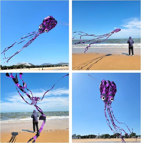 Kite Kite Octopus Kite للأخطبوط والبالغين من Mint ، الطائرات الورقية الكبيرة ثلاثية الأبعاد مع ذيول طويلة ، طائرات طائرة طائرة طيبة سهلة للألعاب وأنشطة الرحلة الشاطئية in Saudi Arabia