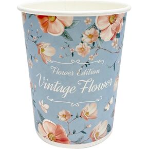 Vintage Floral Paper Cups for Hot Cold Drinks, Disposable Drinking Tea Coffee Cups for Party Supplies (100, 13 oz)