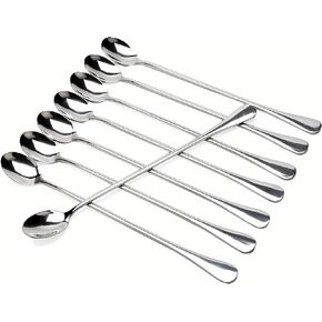 9-inch Long-handled ice tea spoon, cocktail stir spoons, stainless steel coffee spoons, ice cream scoop Set of 8