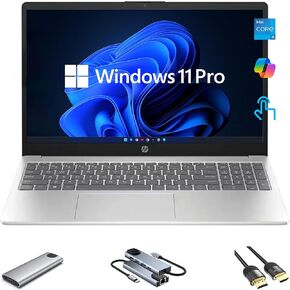 HP 15.6" HD Touchscreen Laptop, 10-Core Intel Core i5-1235U, 16GB RAM, 512GB SSD + 256GB Portable SSD Hub, KeyPad, HDMI, USB-C, Win 11 Pro, Natural Silver
