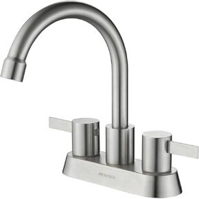 Bathroom Sink Faucet 4 Inch Centerset 2 Handle Lavatory Vanity Faucet with Two Water Supply Lines and 360 Rotating Faucet Fits 2 Hole for Bathroom Sink Vanity RV Restroom, Matte Black