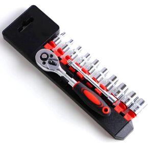 YWHWXB 46 Pieces Mechanic Tool Kit 1/4" Dr. Ratchet Socket Wrench Set with Storage Case, Includes Bit Sockets and Extension Bar