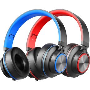 Headphones for Kids Wired 2 Pack with Microphone, Foldable Headphones for School Girls Boys Online Study, 3.5mm Jack for Classroom - Blue & Red