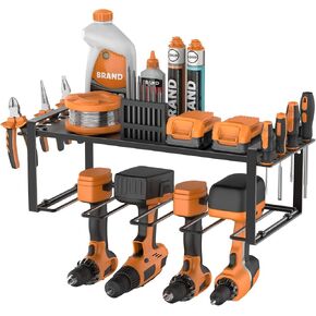 Power Tool Organizer Wall Mount,Power Drill Tool Holder,Tool Organizers and Storage for Workshop,Garage,Heavy Duty Metal Power Tool Storage Rack,4 Drill Holders,3 layers,Black