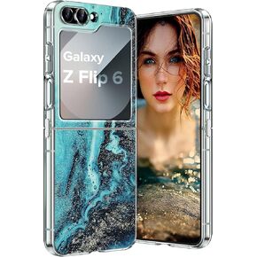 Z Flip 6 Marble Case for Samsung Galaxy Z Flip 6 5G, Soft Silicone Clear TPU Case for Women, Cute White Blue Marble Pattern Anti-Scratch Shockproof Protective Cover for Samsung Z Flip 6 6.7" (White)