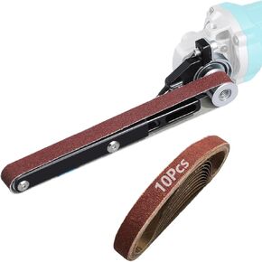 Belt Sander Attachments for Angle Grinder, Detailing Bandfile Sander Adapter, US 5/8-11 Thread, Suitable for Welding Points Grinding, Woodworking and Metal Rust Removal (20Pcs Sanding Belts)