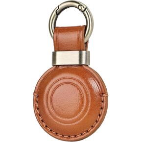 MOLOVA 1 Pack Genuine Leather Handcrafted Airtag Holder, for Apple Airtag Keychain Holder, Compact Design with Airtag Keychain, Secure Airtags Holder with Stainless Steel Ring Lock(Vintage Color)