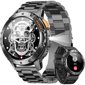 Military Smart Watch for Men (Answer/Make Calls), Rugged Smartwatch with Flashlight/40 Days Battery/Heart Rate/SpO2/Sleep Monitor/120+Sport Modes/IP68 Waterproof,Fitness Tracker for iPhone Android