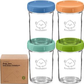 Keababies 4pk 8oz و 4pk 4oz 4oz حاويات طعام للأطفال-مقاومة للتسرب ، وجرار زجاجية صغيرة قابلة للميكروويف مع أغطية ، وحاويات تخزين طعام الأطفال ، وحاويات وجبة خفيفة ، وجرار طعام خالية من BPA (Musk Dusk)