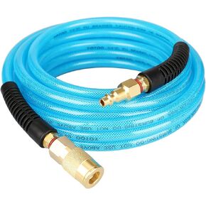 YOTOO Reinforced Polyurethane Air Hose 1/4" Inner Diameter by 100' Long, Flexible, Heavy Duty Air Compressor Hose with Bend Restrictor, 1/4" Swivel Industrial Quick Coupler and Plug, Blue