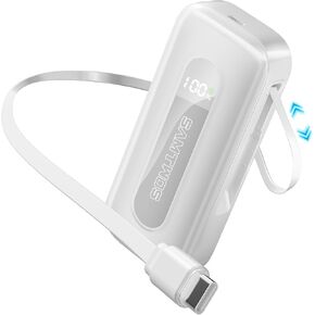 Portable Charger Built-in 1.9ft Retractable USB-C Cable for Travel,10000mAh PD 30W Power Bank,2-Output Fast Charging Battery Pack for iPhone 16/15 Series, Galaxy, iPad, and More (Black)