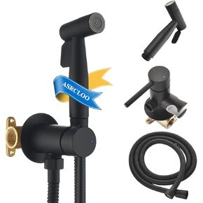 Handheld Bidet Sprayer for Toilet, Hot and Cold Brass Rough-in Valve, Warm Water Handheld Bidet Attachment Set for Feminine, Pets and Baby Diaper Wash, Matte Black
