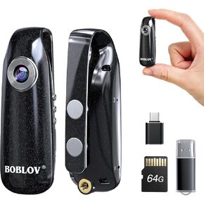 BOBLOV 007 64GB Small Body Cameras, Easy-User-Friendly, Portable Pocket Tiny Body Cams with Back Clip,1080P Mini Camera Body Mounted Camera, Loop Recording for Bike/Pet/Home/Proof
