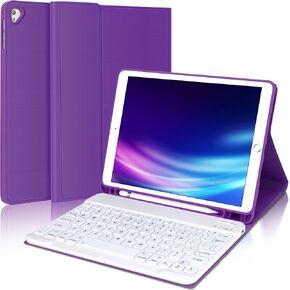 Keyboard Case for iPad 9.7 inch 6th Gen(2018), 5th Gen(2017), Air 2/Air, iPad Pro 9.7, Slim Smart Folio Case with Pencil Holder, Wireless Bluetooth Keyboard, 7 Color Backlit, Auto Sleep/Wake, Green