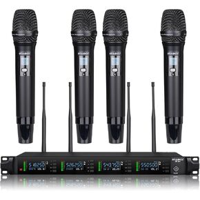 ميكروفون لاسلكي UHF احترافي للغناء، ترددات 2 × 100 قابلة للتعديل نظام ميكروفون كاريوكي لاسلكي ثنائي القناة للدي جي، 2 مجموعة ميكروفون ديناميكي لاسلكي محمول باليد، نطاق 250 قدم in Kuwait