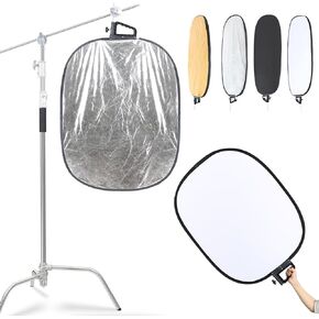 5 in 1 Photography Reflector 27x35inch (72x90cm) Collapsible Light Reflector with Handle & Connection Adapter,Portable Light Reflectors Diffuser Panel Photography Kit for Studio Video&Outdoor Lighting