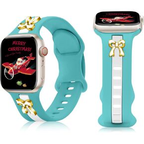 Silicone Strap for Apple Watch Bands 40/38/41/42(Series 10)mm, Stylish Bracelet with Cute Gold Bow Charms for iWatch Series 9 8 7 6 5 4 3 SE, Designer Sport Wristbands for Apple Watch Band Women Sude