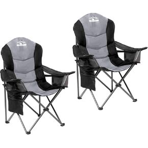 2 Pack Folding Camping Chairs Set of 2 for Adults High Back Padded Lawn Chairs Portable Outdoor Camp Chairs, 400lbs Capacity，Blue & Brown
