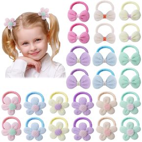 24 Pcs Toddler Hair Ties, Girls Hair Accessories Baby Flower Hair Ties Little girls Hair Accessories for Thick Thin Hair, Multicolors