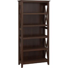 Bush Furniture Tall 5 Shelf Bookcase for Living Room or Home Office, Large Bookshelf, Modern Farmhouse Style, Key West Collection, Washed Gray