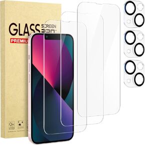 Cutebe 3 Pack Screen Protector for iPhone 13 + 3 Pack Camera Lens Protector with Tempered Glass,Touch Sensitive and Case Friendly (iP-13)