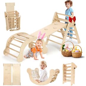 YOLEO Pikler Triangle Set, FSC-Comply 7 in 1 Large Pikler Triangle Climbing Set with Various Combinations, Wooden Montessori Climbing Toys for Toddlers 1-3 Inside, Toddler Playground Indoor Jungle Gym