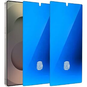 2 Pack Anti-Blue Privacy Tempered Glass for Samsung Galaxy S25 Ultra Anti-Spy Screen Protector Film Electroplated Blue Support Finger Unlock
