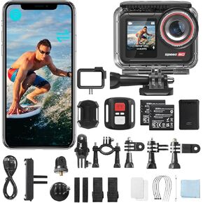 Action Camera Speed 60 4K60FPS 48MP WiFi with 2.35" HDR Touch Screen EIS 8X Zoom Remote Control,Bare Machine Waterproof 33FT with Waterproof Case 131FT, 2x2150mAh Battery - Gentle Black