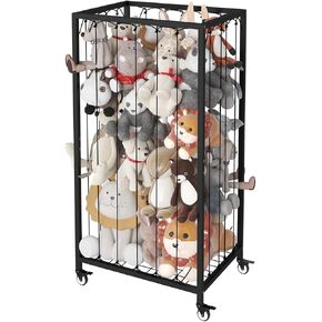 Stuffed Animal Storage Organizer with Wheels, Stuffed Animal Zoo Shelf with Elastic Rope for Nursery, Play Room, Bedroom, Kids Plush Toy Holder for Boys and Girls, White.
