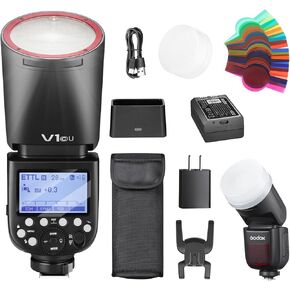 Godox V1C V1 C Round Head Speedlite for Canon TTL Hot Shoe Flash 2.4G X Wireless HSS 1/8000s 2980mAh Lithium Battery LED Modeling Lamp Shot speedlight with Tri-Color Diffuser for Canon(USA Version)