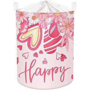 Clastyle Pink Flower Baby Laundry Hamper Kid Storage Basket Girl Gift Toy Box Collapsible Large Clothes Organizer Nursery Bin for Bedroom, Heart, 40 * 30 * 30 cm