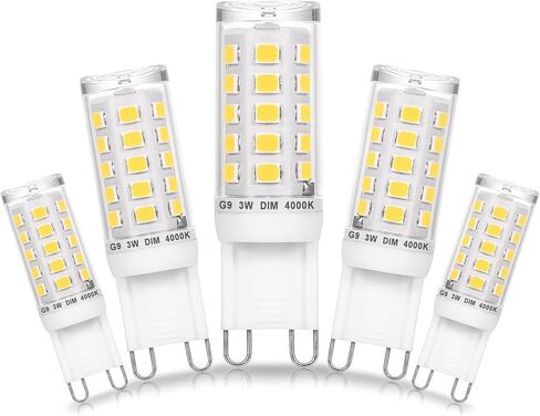 Dimmable G9 Led Bulbs Replace 30W 25W 20W Halogen,G9 3W 2700k Warm White LED T3 T4 Clear,AC120V Dimmable G9 Led Bulbs 300lm for Chandelier Ceiling Pendant Lighting,5PACK,No Flicker in Saudi Arabia