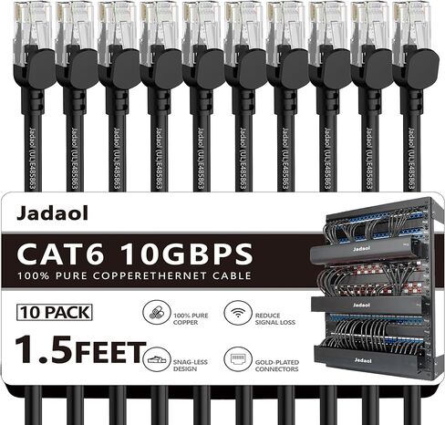 JADAOL CAT6 10ft 24 CAPP CATION CABLE ، 10 جيجابت في الثانية من كبل تصحيح Ethernet عالي السرعة ، Network Cat8/7 ، 24AWG Pure Copper ، موصل مطلي بالذهب RJ45 ، كابل شبكة LAN للتبديل ، الأسود ، الأسود in Kuwait