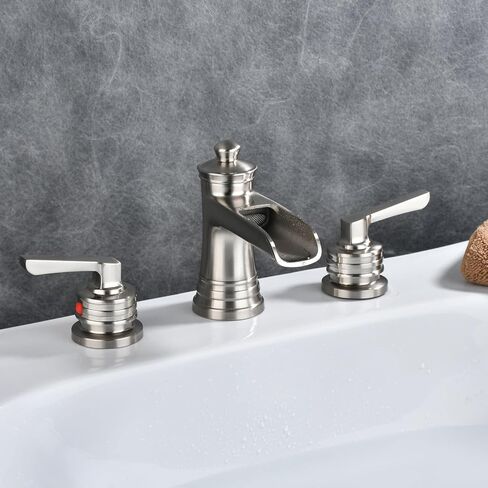 Black Widespread Bathroom Faucet Waterfall,3 Hole 2 Handles Matte Bathroom Faucet Bath Sink Lavatory Mixer Tap,8 Inch with Drain Assembly with Overflow and Supply Line Lead-Free in Saudi Arabia