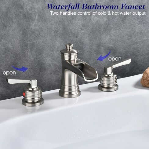 Black Widespread Bathroom Faucet Waterfall,3 Hole 2 Handles Matte Bathroom Faucet Bath Sink Lavatory Mixer Tap,8 Inch with Drain Assembly with Overflow and Supply Line Lead-Free in Saudi Arabia