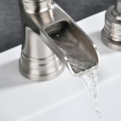 Black Widespread Bathroom Faucet Waterfall,3 Hole 2 Handles Matte Bathroom Faucet Bath Sink Lavatory Mixer Tap,8 Inch with Drain Assembly with Overflow and Supply Line Lead-Free in Saudi Arabia