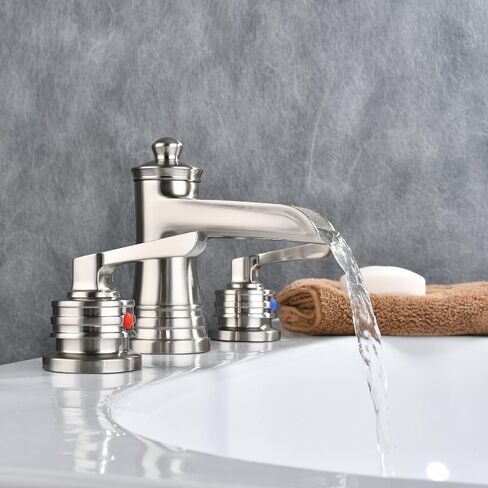 Black Widespread Bathroom Faucet Waterfall,3 Hole 2 Handles Matte Bathroom Faucet Bath Sink Lavatory Mixer Tap,8 Inch with Drain Assembly with Overflow and Supply Line Lead-Free in Saudi Arabia