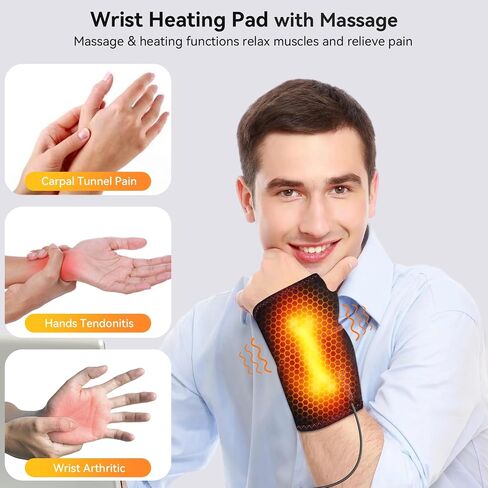 Yabuu Cordless Wrist Hand Heating Pad Massage for Carpal Tunnel With 3000mAh Battery,Hand Arthritis,Wrist Pain Relief,Heat Wrap Pad,Vibration and Adjustable Heat Settings Hot Therapy Gifts for Mom/Dad in Saudi Arabia