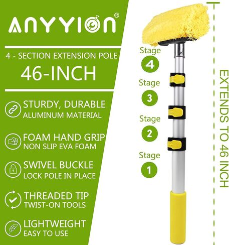 Anyyion Car Wash Brush, 10 Inch Soft Bristle, Telescopic Flow Through Car Washing Kit, Perfect for Cleaning House Siding, Auto Cars, Trucks, SUV, RV, Floors and More!(54.5 inch) in Saudi Arabia