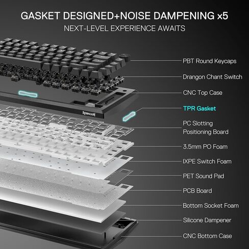 Redragon K687 Wireless CNC Gasket Gaming Keyboard, 81 Keys Mechanical Keyboard w/Premium CNC Aluminum Board, Easy-Control Knob, 5-Layer Noise Dampening, Custom Linear Switch, PBT Gradient Keycaps in Saudi Arabia