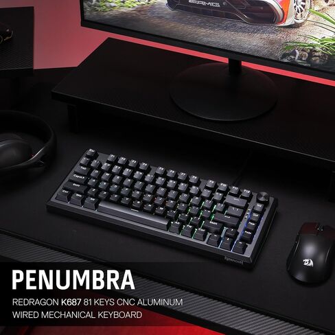 Redragon K687 Wireless CNC Gasket Gaming Keyboard, 81 Keys Mechanical Keyboard w/Premium CNC Aluminum Board, Easy-Control Knob, 5-Layer Noise Dampening, Custom Linear Switch, PBT Gradient Keycaps in Saudi Arabia