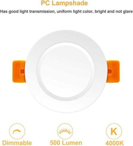 2 Inch LED Recessed Lighting, 3000K Warm White, 3W(35W Halogen Equivalent) Dimmable LED Downlight, CRI80, LED Ceiling Lights with LED Driver (6 Pack) in Saudi Arabia