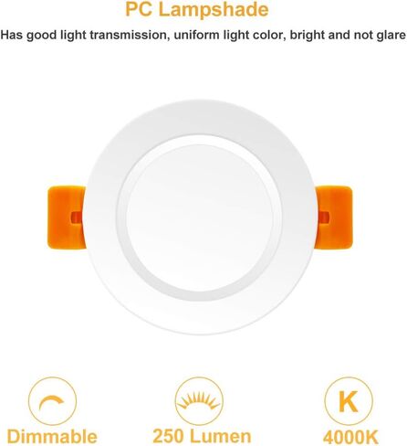 2 Inch LED Recessed Lighting, 3000K Warm White, 3W(35W Halogen Equivalent) Dimmable LED Downlight, CRI80, LED Ceiling Lights with LED Driver (6 Pack) in Saudi Arabia