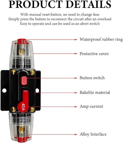 حامل الصمامات 100A مضمن ، 12V-48V DC INLINE RESET RESET FUSE DELENTERTER ، قاطع الدائرة القابلة لإعادة الاستدعاء للسيارة حماية صوتية قوارب شريسية ، إكسسوارات السيارة in Kuwait